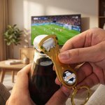 Personalisierter Flaschenöffner-Schlüsselanhänger im WM-Pokal-Design | mit Foto und Namen | Geburtstags- und Vatertagsgeschenk für Fußballfans