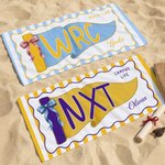 Personalized Colourful School Abbreviation Pennant Soft Quick Dry Beach Towel with Name Beach Party Graduation Gift for Woman Man Graduate