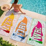 Personalized Multicolor Floral Bow Pennant Quick Dry Beach Towel with School Abbreviation and Name Vacation Graduation Gift for Graduates Friends