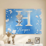 Personalised Pearl Style Birth Flower Initial Large Canvas Prints with Name Living Room Wall Decor Housewarming Gift for Family Friends