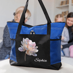 Personalized Dreamy Birth Flower Large Capacity Tote Bag with Name and Mesh Pockets Birthday Anniversary Gift for Women