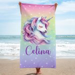 Personalizowany duży szybkoschnący ręcznik plażowy z motywem jednorożca i imieniem letni niezbędnik prezent urodzinowy dla dziewczynek