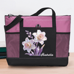Personalized Dreamy Birth Flower Large Capacity Tote Bag with Name and Mesh Pockets Birthday Anniversary Gift for Women