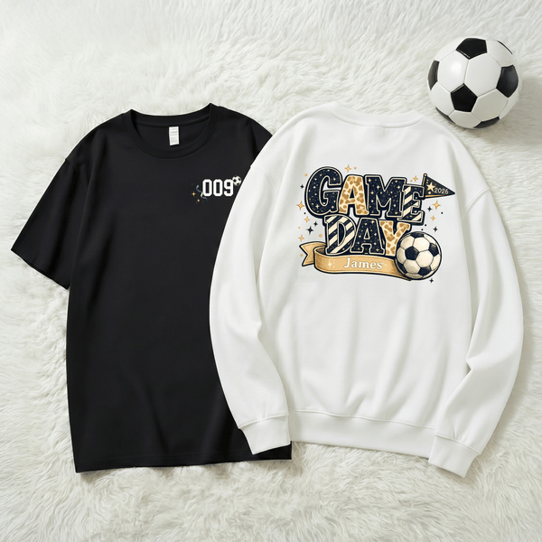 Henkilökohtainen Leopard Print Soccer Game Day Mukava T-paita Sweatshirt nimi ja numero World Cup Sport lahja jalkapallon ystävälle