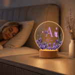 Personalized Birth Flower Clear Acrylic LED Night Light with Name Daily Use Birthday Gift for Mom Grandma