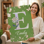 Personalised Pearl Style Birth Flower Initial Large Canvas Prints with Name Living Room Wall Decor Housewarming Gift for Family Friends