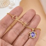 Personalised Exquisite Birthstone Sea Turtle Bracelet with Name Birthday Anniversary Gift for Women Ocean Lovers