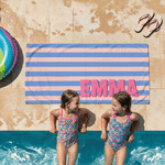 Toalla de playa de secado rápido, suave y agradable a la piel, de rayas de colores, personalizada, con nombre Fiesta en la playa Regalo de cumpleaños para la familia