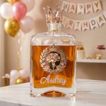 Personalized Crown Floral Design Whiskey Decanter with Glass and Name Home Decor Birthday Anniversary Gift for Women Wine Lovers