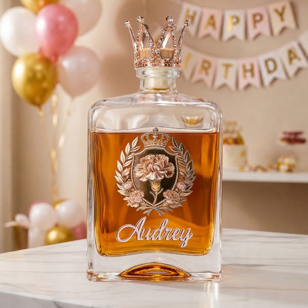 Personalized Crown Floral Design Whiskey Decanter with Glass and Name Home Decor Birthday Anniversary Gift for Women Wine Lovers