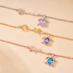 Personalised Exquisite Birthstone Sea Turtle Bracelet with Name Birthday Anniversary Gift for Women Ocean Lovers