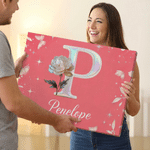 Personalised Pearl Style Birth Flower Initial Large Canvas Prints with Name Living Room Wall Decor Housewarming Gift for Family Friends