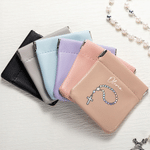Personalised Cross Lamb Dove PU Leather Rosary Pouch Storage Bag with Name Communion Baptism Religious Gift for Christians