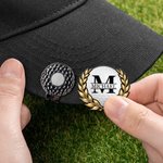 Personalisierter magnetischer Golfballmarker mit Hutclip | Lorbeerkranz- und Monogramm-Design | Geburtstag Geschenk für Golfliebhaber