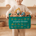 Personalized Watercolor Construction Truck Design Reusable Basket with Text Daily Use Birthday Children's Day Gift for Boys Girls