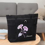 Personalized Dreamy Birth Flower Large Capacity Tote Bag with Name and Mesh Pockets Birthday Anniversary Gift for Women