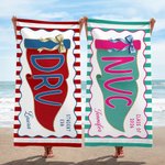 Personalized Colourful School Abbreviation Pennant Soft Quick Dry Beach Towel with Name Beach Party Graduation Gift for Woman Man Graduate