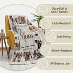 Couverture personnalisée avec nom photos et textes - Décoration de maison - Cadeau de fête des Mère et fête des Pères pour la famille