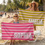 Toalla de playa de secado rápido, suave y agradable a la piel, de rayas de colores, personalizada, con nombre Fiesta en la playa Regalo de cumpleaños para la familia