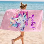Personalizowany duży szybkoschnący ręcznik plażowy z motywem jednorożca i imieniem letni niezbędnik prezent urodzinowy dla dziewczynek