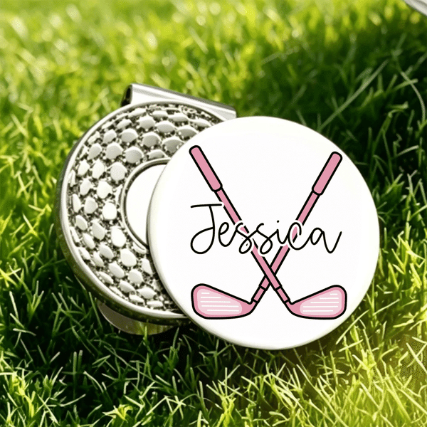 Personalised Multicolor Crossed Golf Club Magnetic Hat Clip Golf Ball Marker with Name Birthday Anniversary Gift for Golf Lovers