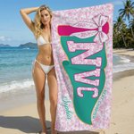Personalized Multicolor Floral Bow Pennant Quick Dry Beach Towel with School Abbreviation and Name Vacation Graduation Gift for Graduates Friends