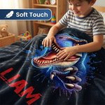 Personalised Dinosaur Throw Blanket with Name | Soft Cozy Fleece for Kids, Boys & Girls | Unique Birthday, Holiday & Dinosaur Lover Gift