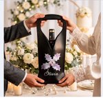 Personalized Birth Flower Protective PU Leather Wine Bag with Scripty Style Name and Handle Dinner Party Anniversary Gift for Wine Lover