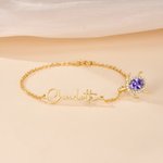 Personalised Exquisite Birthstone Sea Turtle Bracelet with Name Birthday Anniversary Gift for Women Ocean Lovers