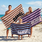 Toalla de playa de secado rápido, suave y agradable a la piel, de rayas de colores, personalizada, con nombre Fiesta en la playa Regalo de cumpleaños para la familia
