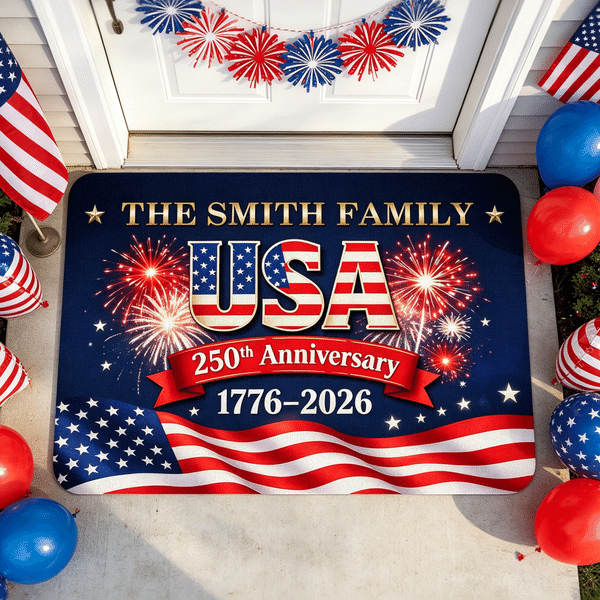 Personalised USA 250th Anniversary American Flag Doormat with Text Home Decor Independence Day Anniversary Gift for Family
