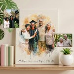 Toile personnalisée avec portrait de famille et texte - Effet peinture à l'aquarelle - Cadeau souvenir unique pour la famille