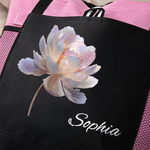 Personalized Dreamy Birth Flower Large Capacity Tote Bag with Name and Mesh Pockets Birthday Anniversary Gift for Women