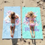 Personalizowany duży szybkoschnący ręcznik plażowy z motywem jednorożca i imieniem letni niezbędnik prezent urodzinowy dla dziewczynek