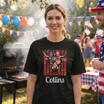 Personalized Highland Cow American Flag 100% Cotton Soft T-shirt with Name American Independence Day Gift for Highland Cow Lover