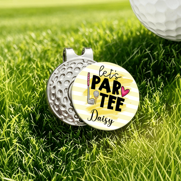 Personalized Let's Par Tee Golf Ball Marker Magnetic Hat Clip with Name Daily Use Game Day Birthday Gift for Friend Golf Player