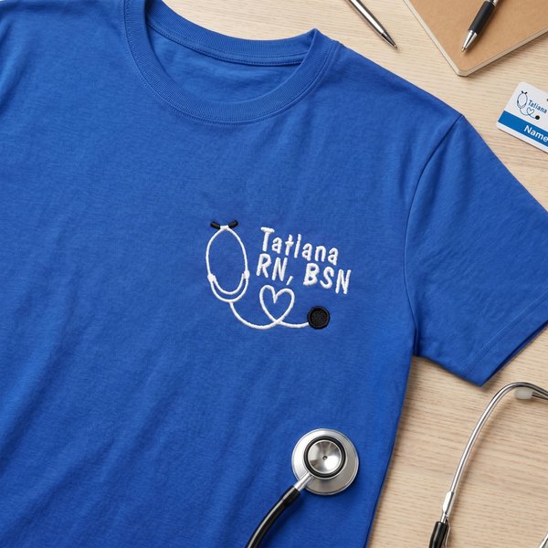 Personalised Embroidered Mini Heart Stethoscope Women's Crewneck T-shirt with Text Graduation Nurse Week Gift for Medical Staff Student