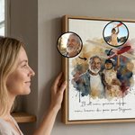 Toile personnalisée avec portrait de famille et texte - Effet peinture à l'aquarelle - Cadeau souvenir unique pour la famille