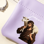 Personalised Cross Lamb Dove PU Leather Rosary Pouch Storage Bag with Name Communion Baptism Religious Gift for Christians