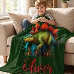 Personalised Dinosaur Throw Blanket with Name | Soft Cozy Fleece for Kids, Boys & Girls | Unique Birthday, Holiday & Dinosaur Lover Gift