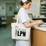 Bolsa de pana de gran capacidad personalizada con personaje de dibujos animados y nombre Regalo de cumpleaños del Día de la Enfermera para enfermeras y médicos