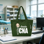 Bolsa de pana de gran capacidad personalizada con personaje de dibujos animados y nombre Regalo de cumpleaños del Día de la Enfermera para enfermeras y médicos