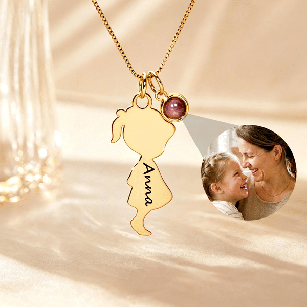 Personalised Photo Projection Angel Silhouette Necklace with Name Dainty Jewellery Daily Wear Birthday Anniversary Gift for Woman Child Friend