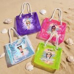 Personalized Cartoon Summer Shiny Trendy Girl Waterproof Clear Tote Bag with Name Pool Beach Party Birthday Gift for Her