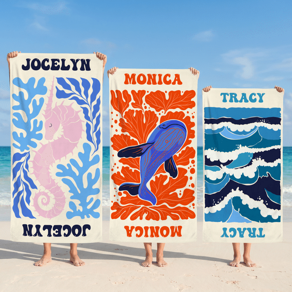 Henkilökohtainen Abstrakti Art Sea Animal Ylimitoitettu Quick Dry Magnetic Beach Towel nimi kesäloma Beach Party syntymäpäivälahja perheelle ystävät