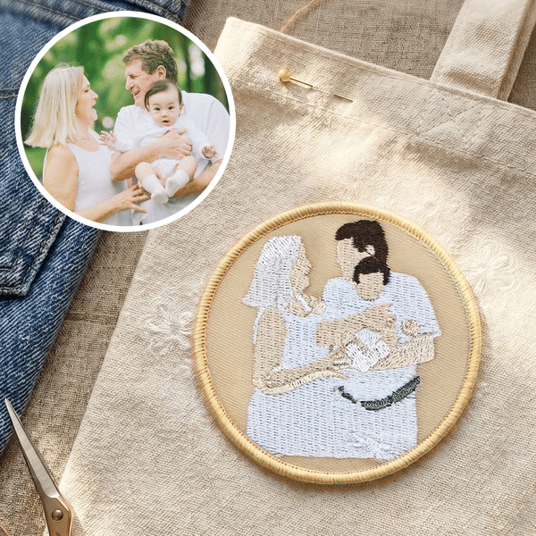 Personalised Embroidered Dog Cat Pet Family Photo Iron-On Patch Label Daily Use Father's Mother's Day Birthday Gift for Pet Owner Father Family