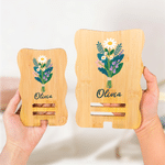 Personalized Colorful Birth Flower Wooden Phone Holder with Name Office Daily Use Birthday Gift for Friend Office Worker