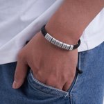 Personalized Engraved Cross Family Pattern Adjustable PU Leather Bracelet with Name Birthday Father's Day Gift for Dad Grandpa Husband