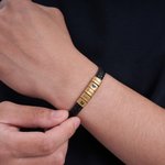 Personalized Engraved Cross Family Pattern Adjustable PU Leather Bracelet with Name Birthday Father's Day Gift for Dad Grandpa Husband