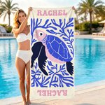 Serviette de plage magnétique surdimensionnée à séchage rapide avec nom Art abstrait personnalisé Animaux de mer Vacances d'été Fête de la plage Cadeau d'anniversaire pour la famille Amis